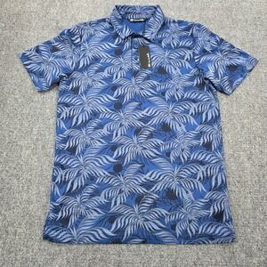 Travis Mathew Mens Mountain Down Palm Print Golf Polo Shirt‎ Blue Medium